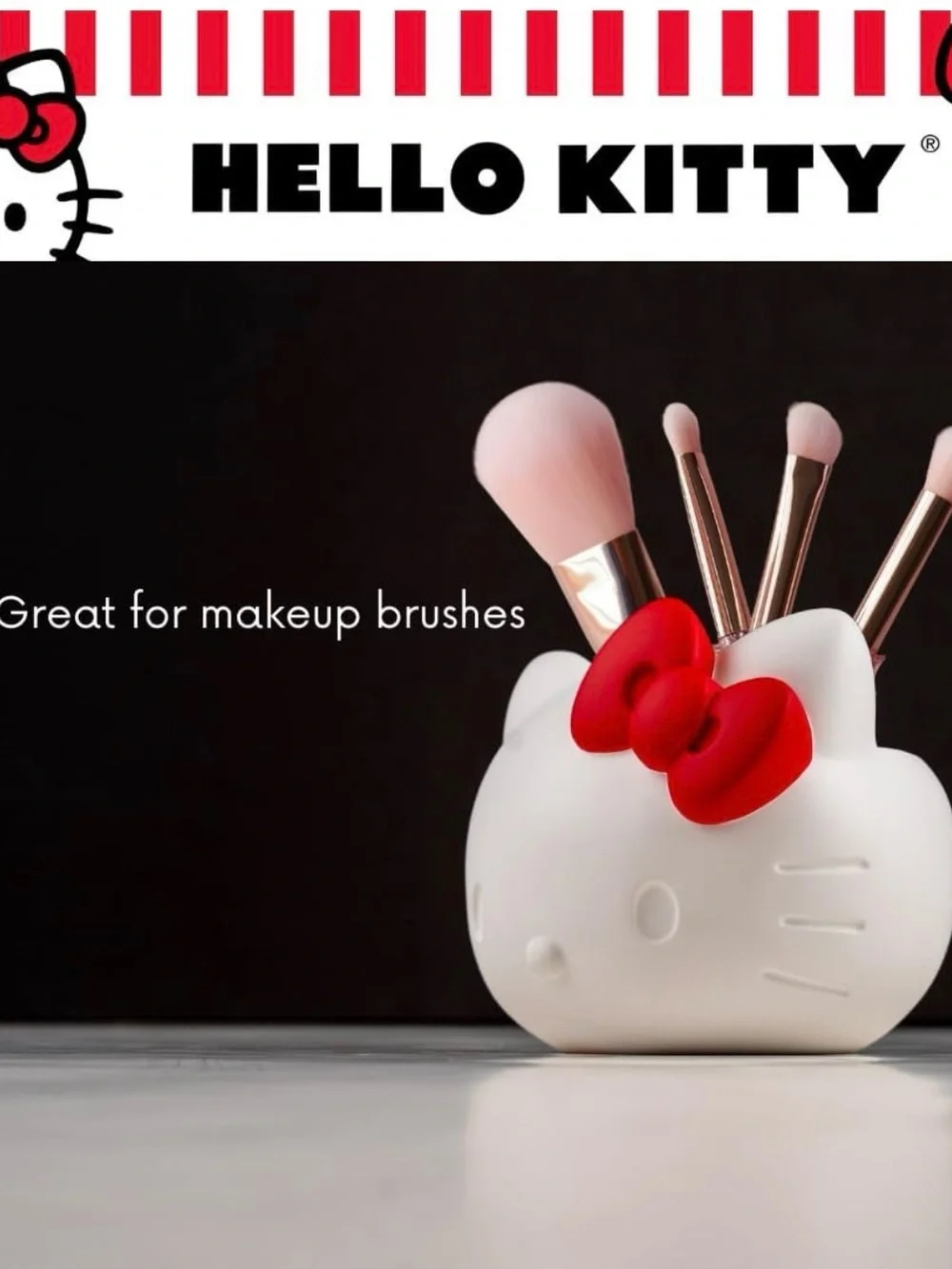 Hello Kitty White Toothbrush Holder with Red Bow Wall-Mountable Bath Organizer